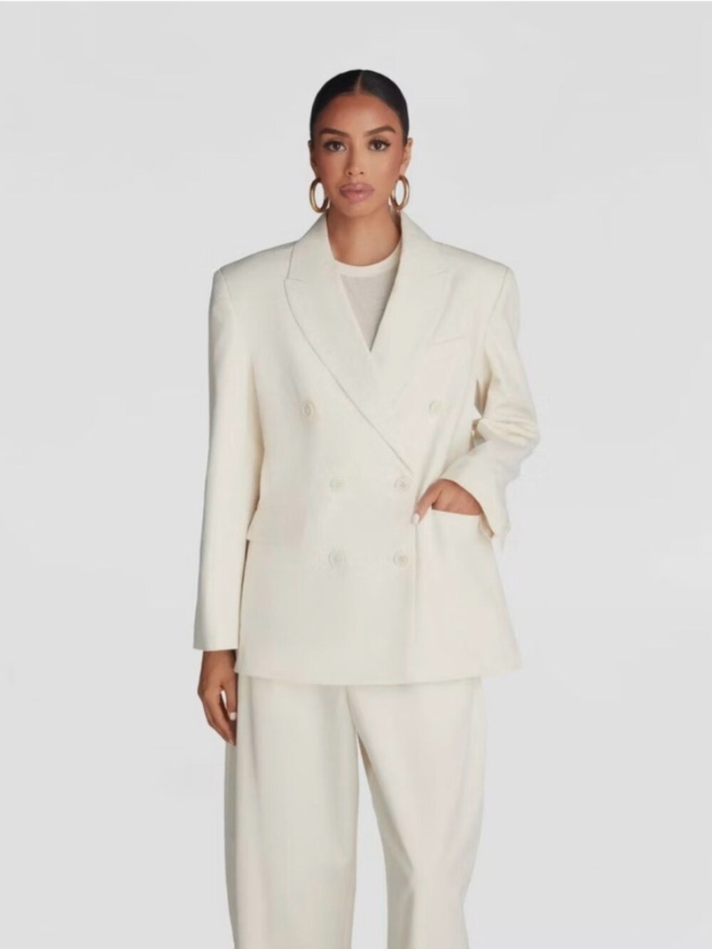 Double-Breasted Cream Blazer and Trousers Set - Picture 2 of 7